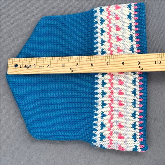 VTG MadHatter Wool Knit Beanie Hat Blue Pink Fair Isle Heart Canada Retro 80s OS - Picture 15 of 16
